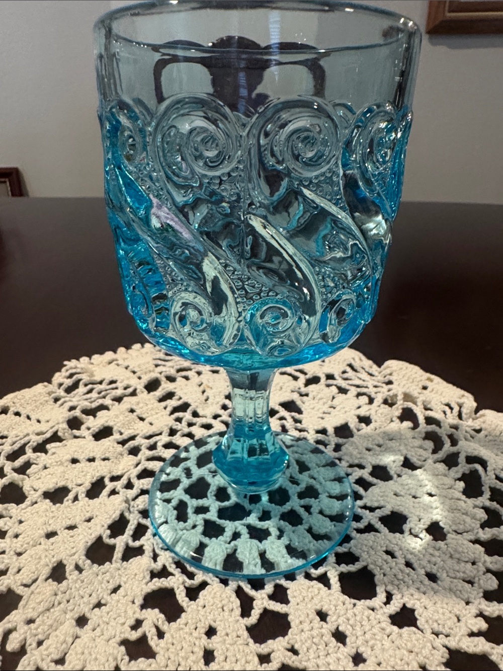 Fenton Aqua Blue Pressed Glass Goblet